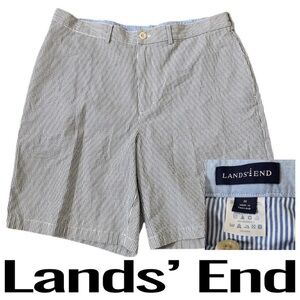 Lands End Dark Navy Seersucker Chino Shorts Men’s size 36 Blue White Brand New